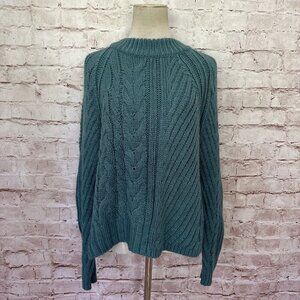 Urban Outfitters Womens Teal Cold Shoulder Sweater Chunky Cable Knit Size S NEW